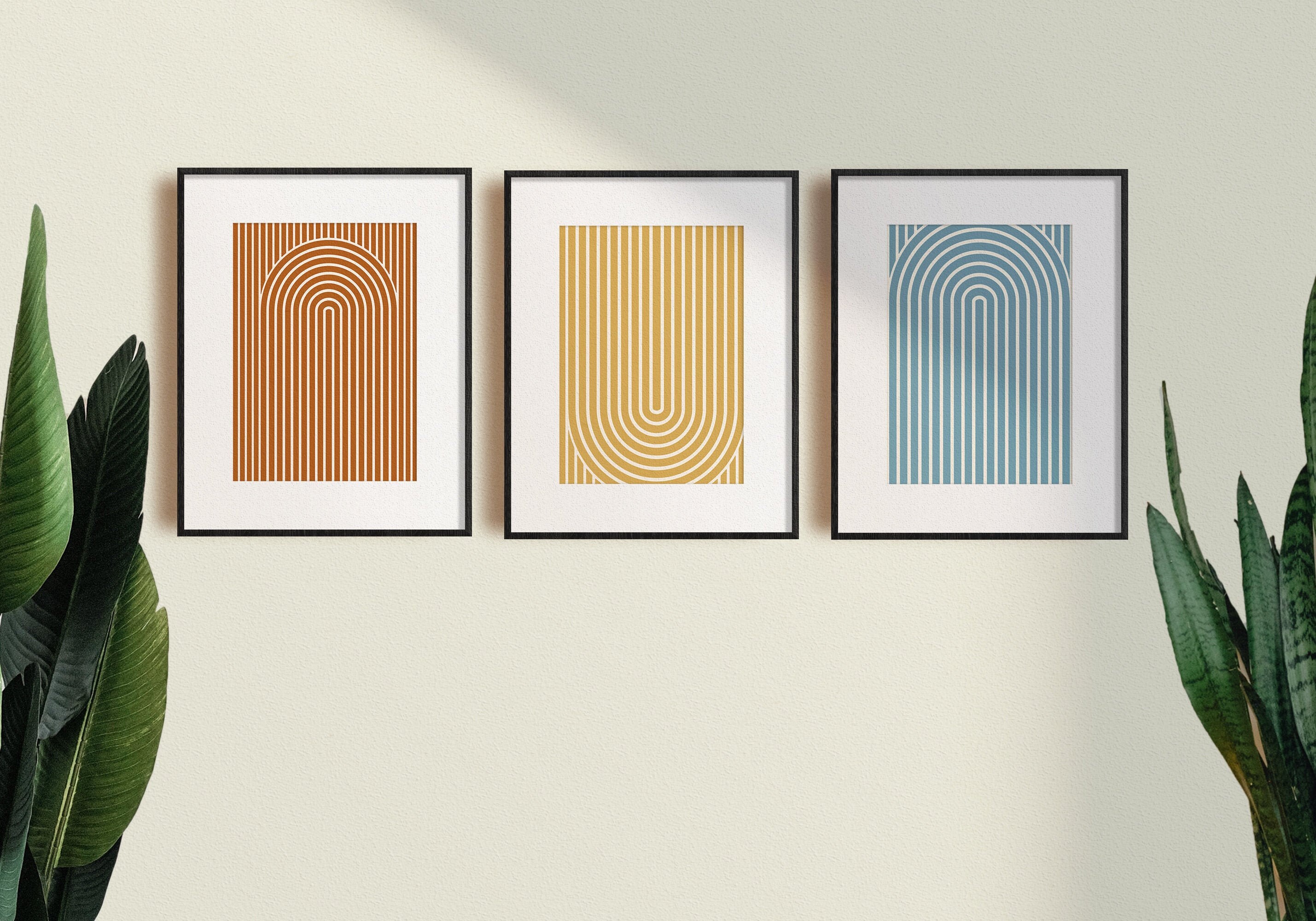 Mid Century Modern Art Print Set of 3, Abstract Geometric Digital ...
