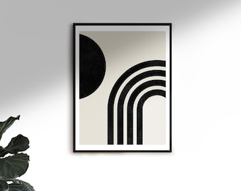 Mid Century Modern Wall Art, Line Art Print, Abstract Line Art, Black White Beige Minimal Art, Printable Wall Art, Abstract Art Print