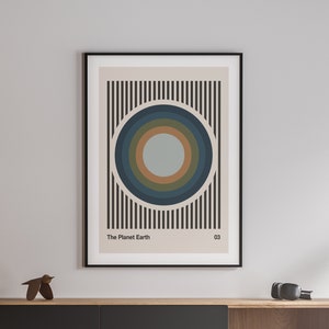 Planet Earth Wall Art, Bauhaus Print, Abstract Wall Art, Retro Space Poster, Mid Century Modern Art, Retro Wall Art, Downloadable Art Print