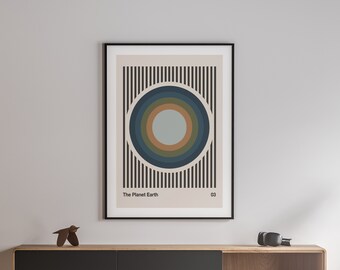 Planet Earth Bauhaus Art Print, Retro Modern Poster (Digital Download)