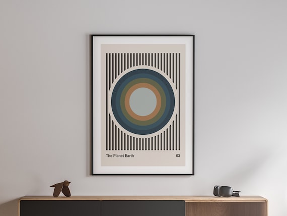 Planet Earth Wall Art, Bauhaus Print, Abstract Wall Art, Retro Space Poster, Mid Century Modern Art, Retro Wall Art, Downloadable Art Print