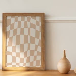 Karierte Wandkunst, herunterladbarer Retro-Druck, Schachbrettkunstdruck, neutrale Wandkunst, abstrakte Boho druckbare Kunst, Boho Kunstdruck