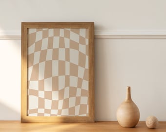 Checkered Wall Art, Downloadable Retro Print, Checkerboard Art Print, Neutral Wall Art, Abstract Boho Printable Art, Boho Art Print