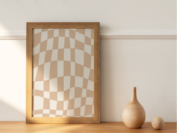 Checkered Wall Art, Downloadable Retro Print, Checkerboard Art Print, Neutral Wall Art, Abstract Boho Printable Art, Boho Art Print