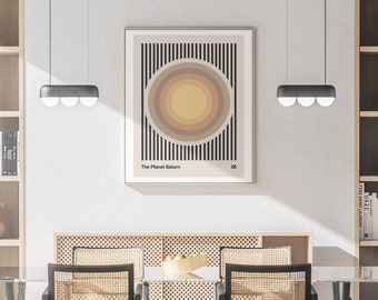 Vintage Poster, Retro Space Art, Bauhaus Poster, Eclectic Wall Art, Neutral Wall Art, Colorful Retro Art, Solar System Print