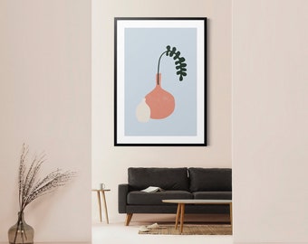 Boho botanische vaas kunstprint, minimalistische wanddecoratie (digitale download)