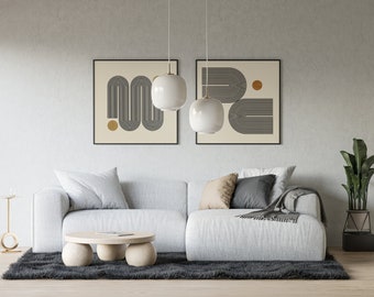 Mid Century Modern Wall Art Set of 2, Neutral Gallery Wall Art, Abstract Art Prints, Modern Downloadable Wall Art, Neutral Print Set