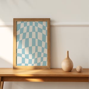 Checkered Wall Art, Downloadable Retro Print, Checkers Art Print, Neutral Home Decore, Abstract Boho Printable Art, Blue Boho Wall Art