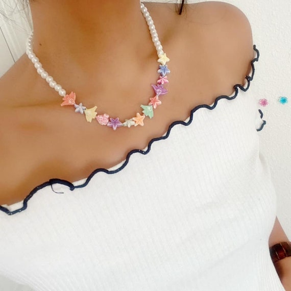 Viral TikTok Trend Necklace/Choker/Clasp Cord Pearl Beaded Etsy