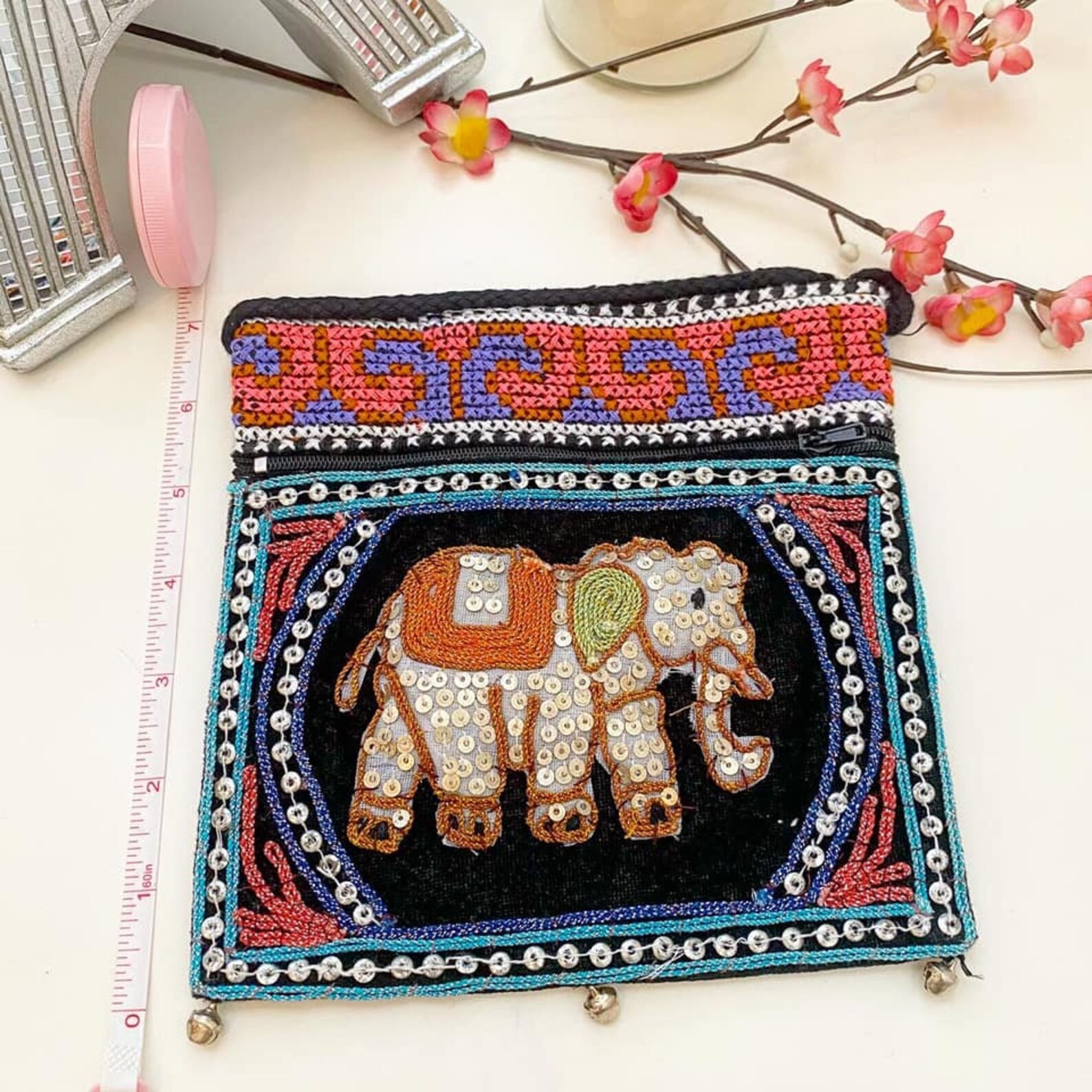 Elephant Embroidered Crossbody Bag Medium Size 7in x 7in Etsy