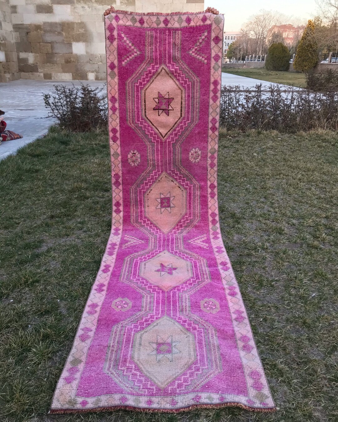 Pink Rug Runner Rug 113 X 30 Ft Turkish Rug Runner Vıntage Etsy