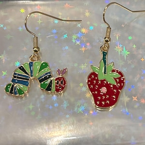The Very Hungry Caterpillar Earrings, Enamel Charms, 18K Gold Plated Hooks