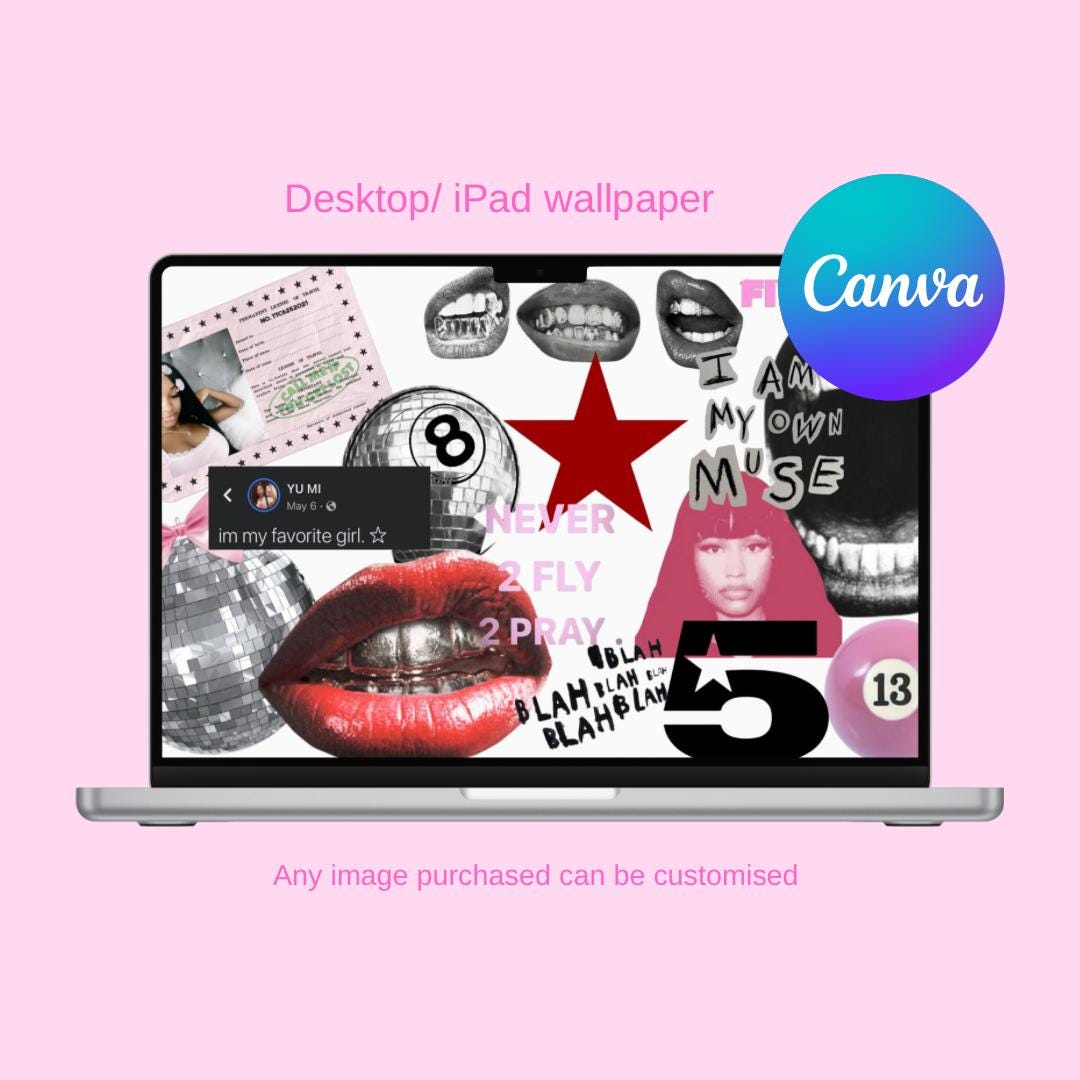 Editable Y2K Aesthetic Desktop Wallpaper | Customizable Black & Pink ...
