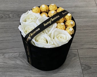 Premium Velvet Silk Rose Box Gift- Hatbox, Home Decor, Flower Arrangement, Floral Decoration, Bouquet, Flower Box, Rose Box, Christmas Gift