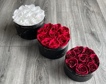 Coffret cadeau soie rose marbré noir premium - boîte à chapeaux, décoration d'intérieur, composition florale, anniversaire, fleurs pour la fête des mères, boîte à fleurs, pour elle