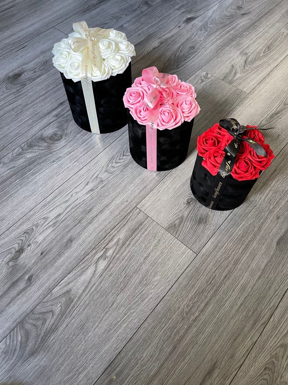 Luxury Rose Velvet Box Gift Hamper Hatbox Home Decor Flower 