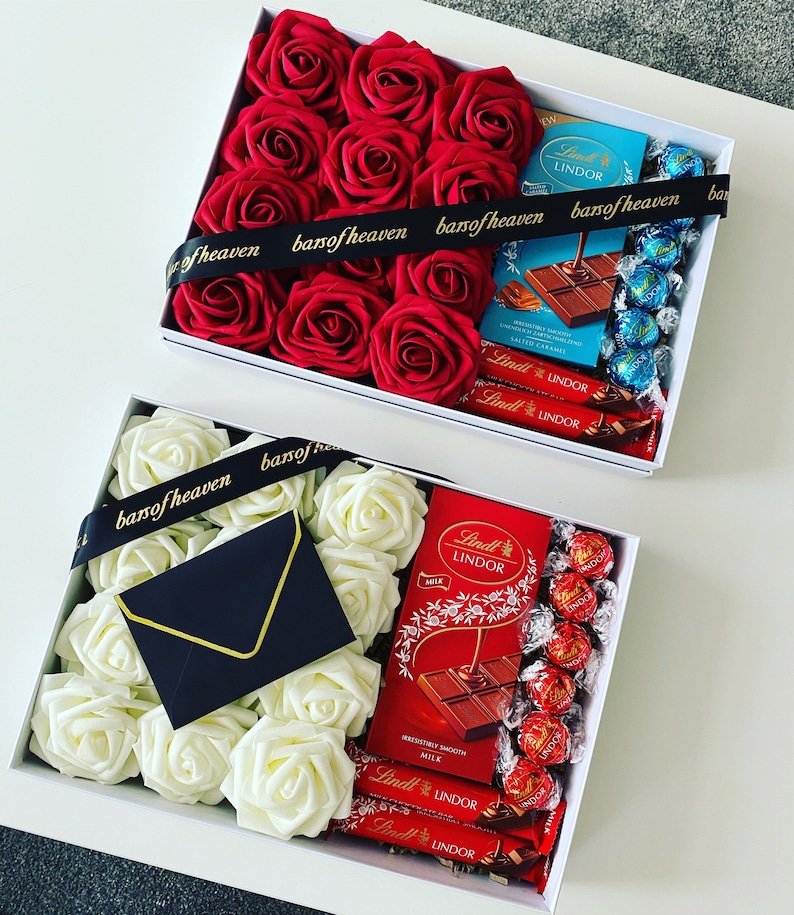 Luxury Lindor & Rose Box Gift Hatbox, Home Decor, Flower Arrangement, Floral Decoration, Flower Box, Rose Box, Valentines Day, Anniversary image 3