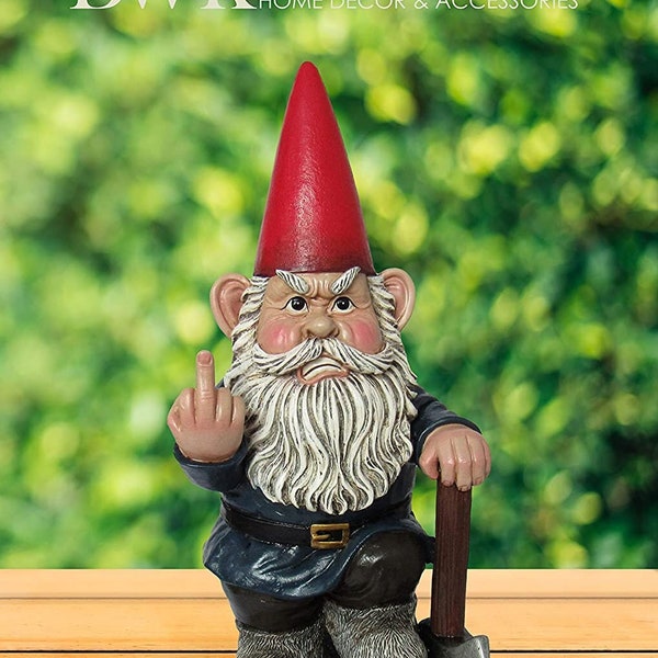 You Dig? - Grumpy Garden Gnome Digging with Shovel Flipping The Bird Middle Finger Statue for Indoor Outdoor  Home and Garden Décor, 8.75 "