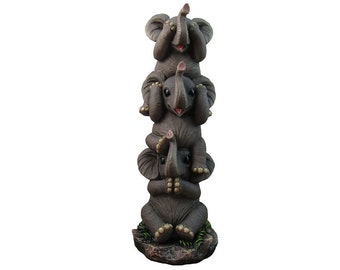 Ebros Pachyderm Friends Funny See Hear Speak No Evil Elephants Totem Statue 10.5 Tall Jungle Safari Wildlife Acrobatic Elephants Figurine Decor Sculpture 