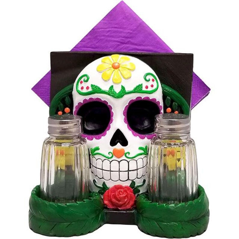 Sugar Skull Salt & Pepper Shakers Set Dia De Los Muertos Home Etsy