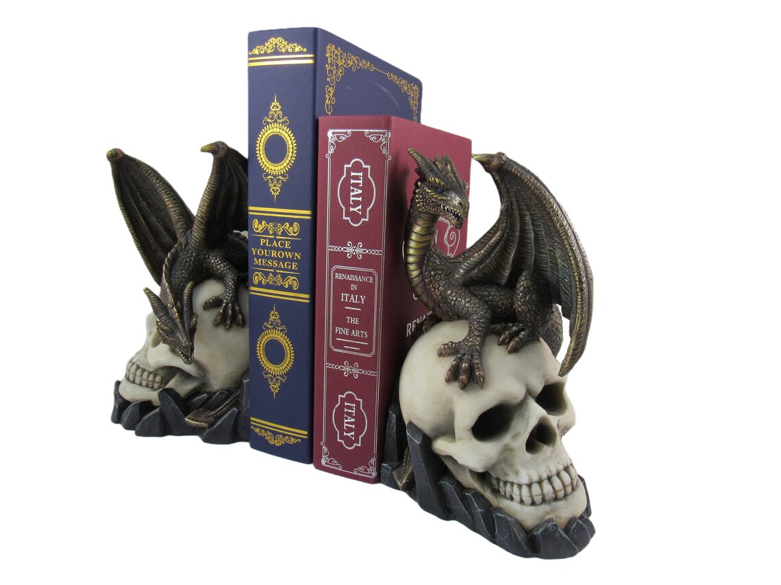 Dragon Tales Dragon & Skull Bookend Gothic Home Decor 8 Etsy