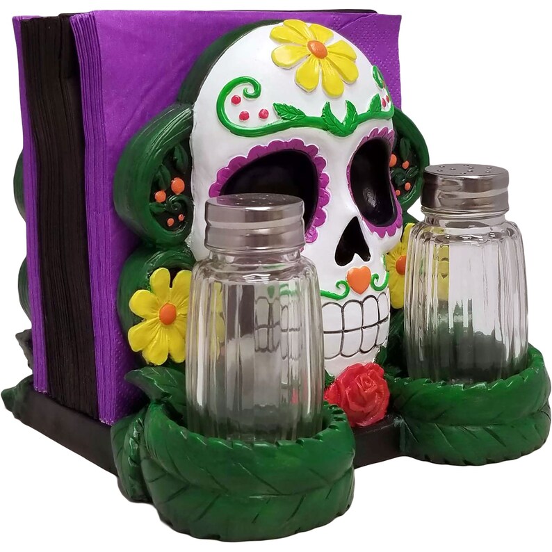 Sugar Skull Salt & Pepper Shakers Set Dia De Los Muertos Home Etsy