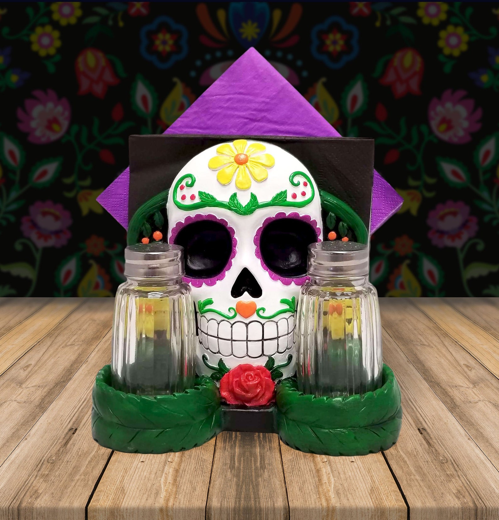 Sugar Skull Salt & Pepper Shakers Set Dia De Los Muertos Home Etsy