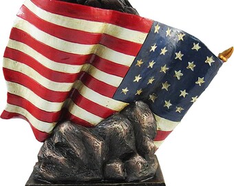Bald Eagle American Pride Stars Stripes Bronze Figurine Miniature Statue 10.5"H 