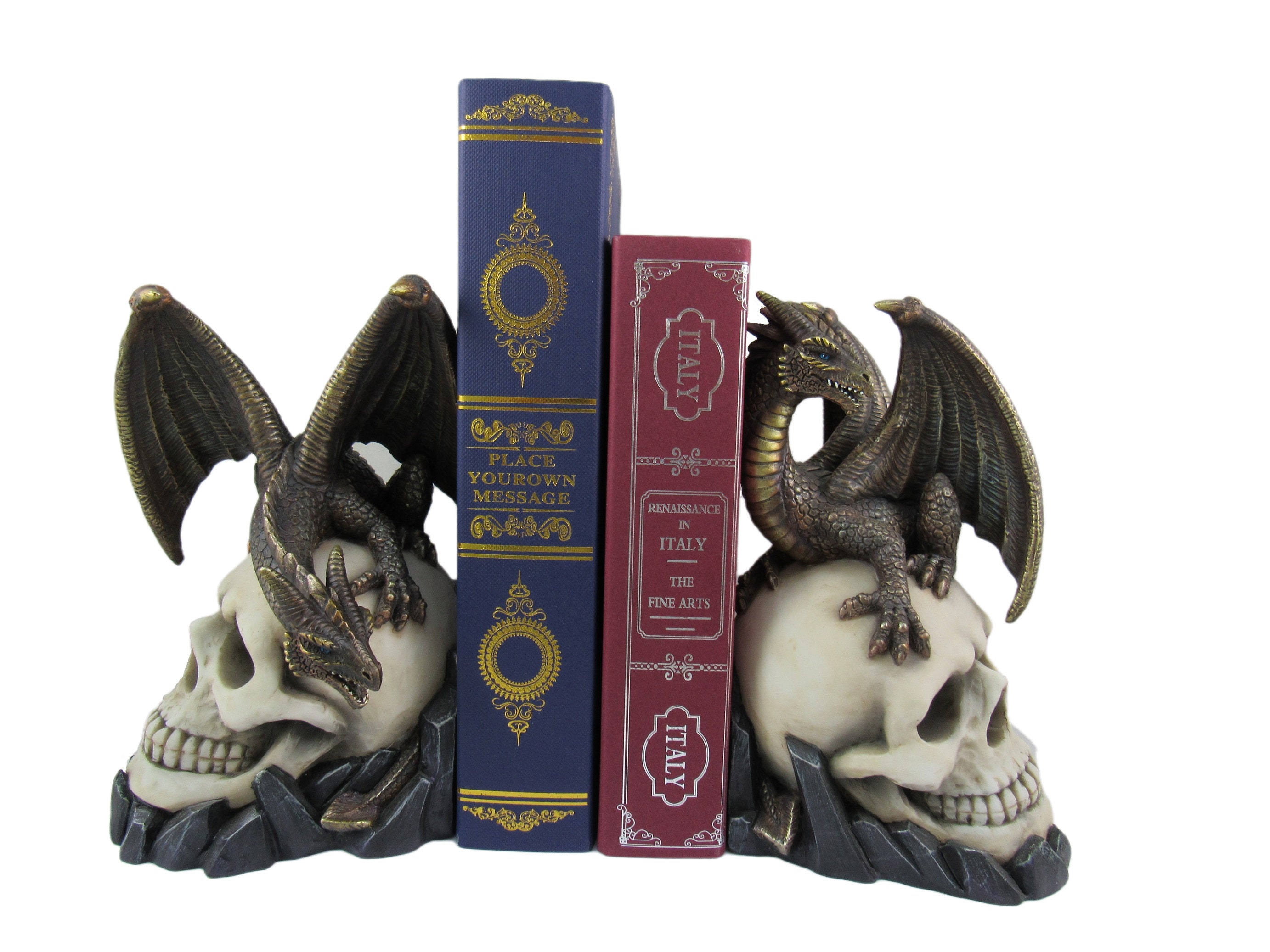 Dragon Tales Dragon & Skull Bookend Gothic Home Decor 8 Etsy