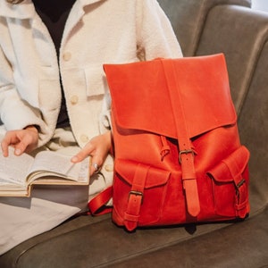 Fashionable Backpack, Soft Leather Backpack, Red Leather Backpack, Drawstring Backpack Leather, Men Leather Travel Backpack, Women Backpack