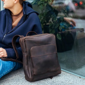 Leather Backpack with Laptop Sleeve - Handcrafted Top-Grain Backpack for Work and School - Vintage Style Leather Backpack