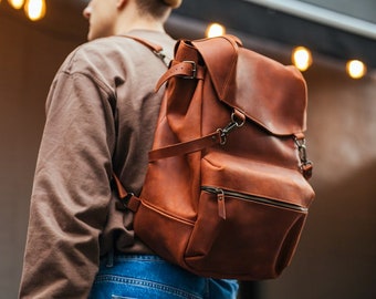 Mens leather backpack,Minimalistic backpack,15" laptop backpack,Macbook backpack,Leather rucksack,Travel backpack,Personalized gifts for him