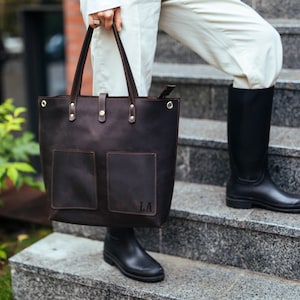 Leather Bag, Laptop Bag, Leather Tote Bag, Brown Leather Crossbody Bag, Brown Tote Bag, Large Leather Tote, Custom Laptop Bag