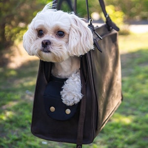 Brown Leather Pet Carrier for Small Dogs and Cats | Travel Tote Bag for Your Furry Friend | Portable Pet Carrier with Mesh Windows
