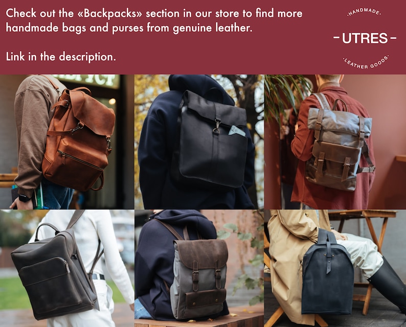 Leather backpack, Womens backpack, Mens backpack, Laptop backpack for men, Leather rucksack image 9