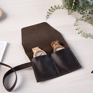 Leather watch case, Travel watch pouch, Full grain leather watch strap pouch, Leather watch protector, Watch strap case, Gift for father