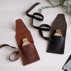 Personalized leather watch case, Travel protective watch organizer, Leather watch strap pouch, Customized leather watch case,Watch protector