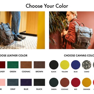 Wax canvas backpack,Canvas backpack purse,Backpack purse,Leather canvas backpack,Travel backpack,Rolltop canvas backpack,Backpack purse men image 6