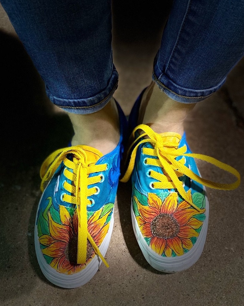 Handpainted Sunflower Shoes Etsy