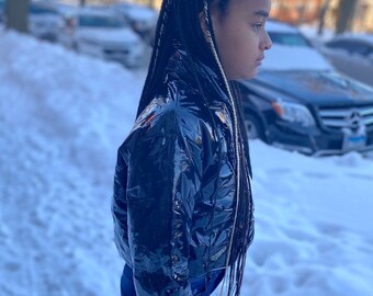 womens patent puffer jacket