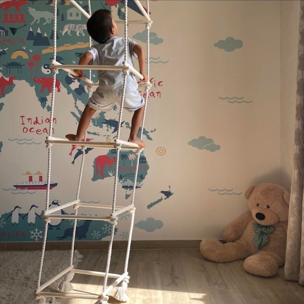 Montessori rope ladder, kids indoor playground, climbing bars, toddler gift, climbing ladder, climbing wall, playroom idea , balance ladder