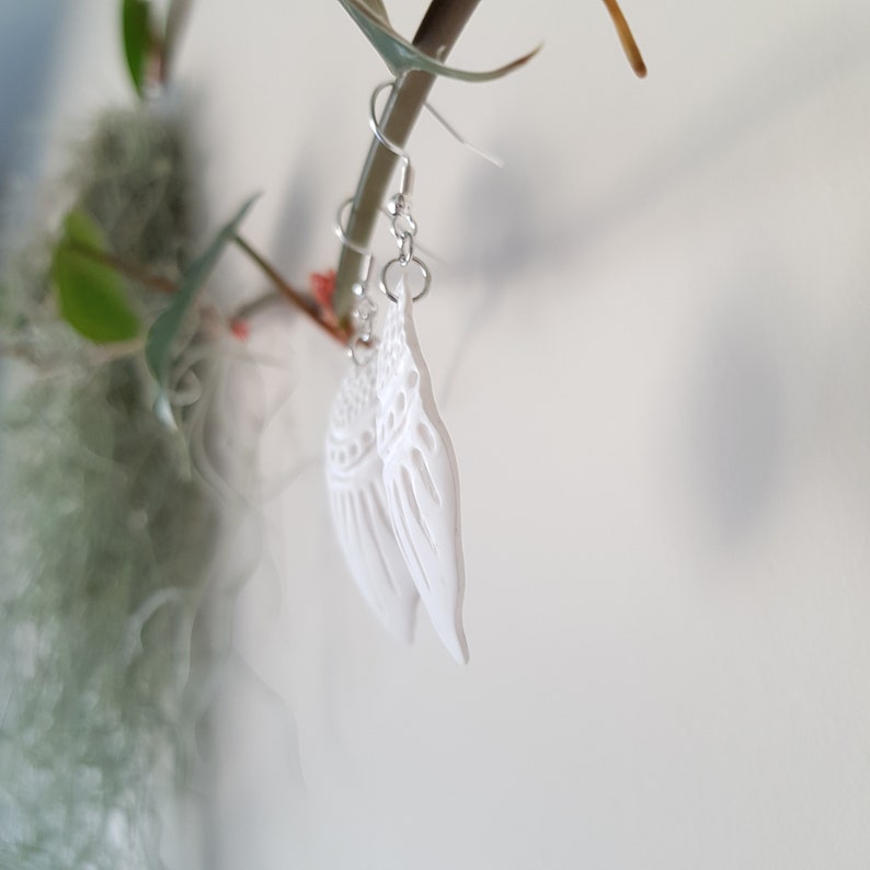 Aztec Inspired Earrings Minimalist White Hook Earrings Handmade Polymer Clay