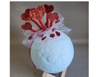 Queen of Hearts Headband with Shiny Glitter Hearts and Tulle, Valentine's Day Headband, Red Hearts Tiara, Red Hearts Crown