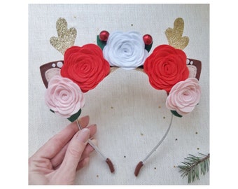 2 Pezzi Cerchietti Natalizi Con Corna Di Renna E Coda Soffici | Accessori Cosplay Cervo Per Donna E Uomo - 2