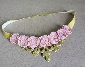 Gold Birthday Crown: Powder Pink Roses, Little Girl Tiara