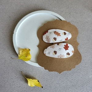 Autumn Fall Snap Hair Clip Set, Acorn and Oak Leaves Hair Clips, Halloween Hair Clips Set
