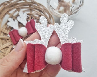 Deer Bow Headband, Christmas woodland deer Hair Bow, Little Deer Bow Hair Clip, Christmas Bow Headband, Christmas headband with deer horns