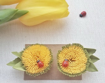 Clips para el cabello de diente de León, Flores amarillas de verano, Fiesta de cumpleaños de verano, Niña de regalo, Pieza de cabello de diente de León, Barrette floral, Clip de garra amarilla