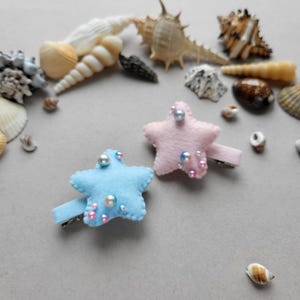 Blue Pink Starfish Hair Clips, Mermaid Starfish Beach Hair, Nautical Hair Accessories, Starfish with Rainbow Beads Hair Clips, Beach Wedding