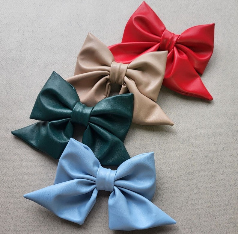 Big Leather Hair Bow, Large Hair Bow, Hair Barrette, Hair Accessory for ...